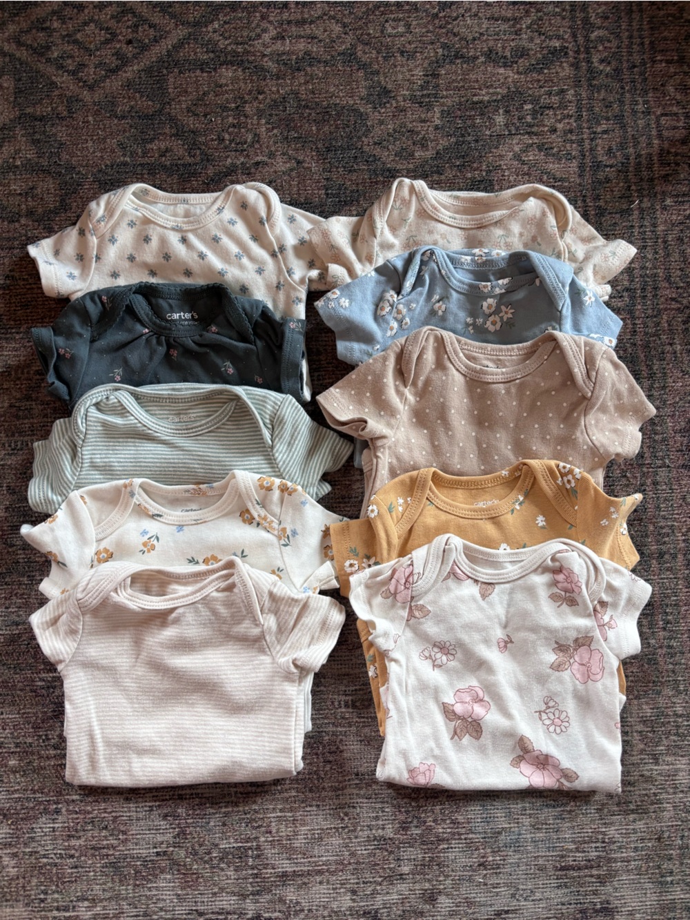 Carter’s Girls Neutral Floral & Stripe Onesie Lot - 10 Pack